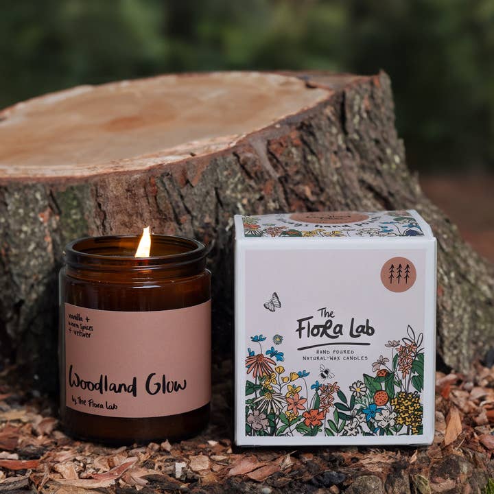 The Flora Lab | Hand Poured Natural-Wax Candles – wholesale Jar/filled candle – Woodland Glow Soy Wax Candle | Cosy Candle | Fall Candle