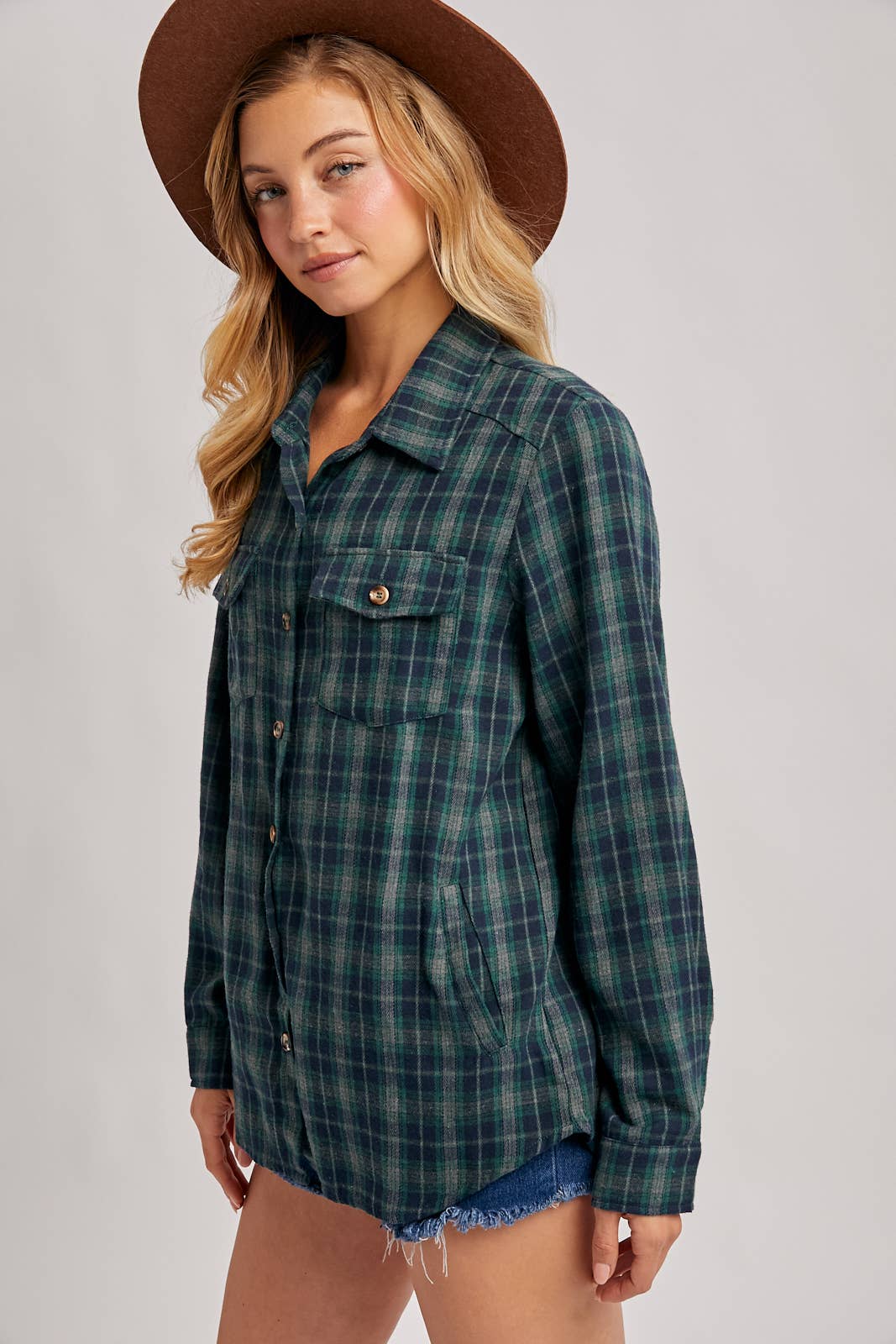 Bluivy - Wholesale Shirt - Women's - BUTTON DOWN PLAID SHIRT WITH POCKETS - 4TH OF JULY21