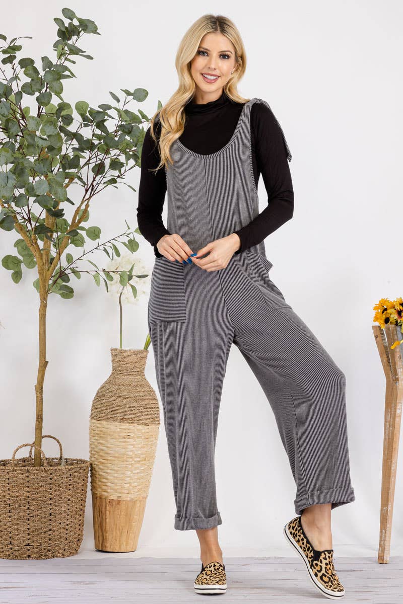 Celeste Clothing – Großhandel Jumpsuit – Damen – Plus-Size verstellbarer Rippen-Overall mit Fronttaschen - CP4387340