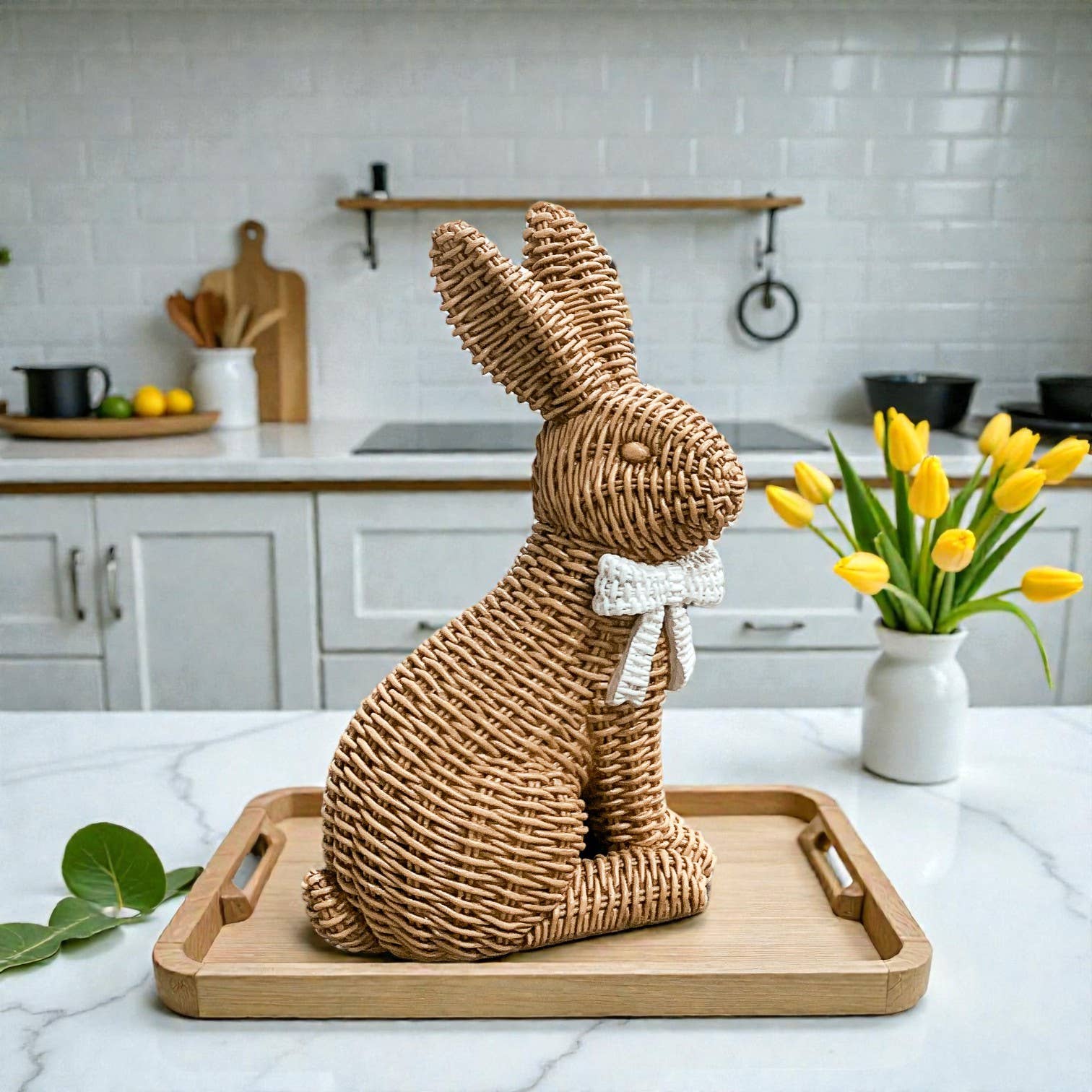 Gia Roma - Wholesale Sculpture - Easter Farmhouse Home Decor, Resin Bunny Figurine Rattan 55