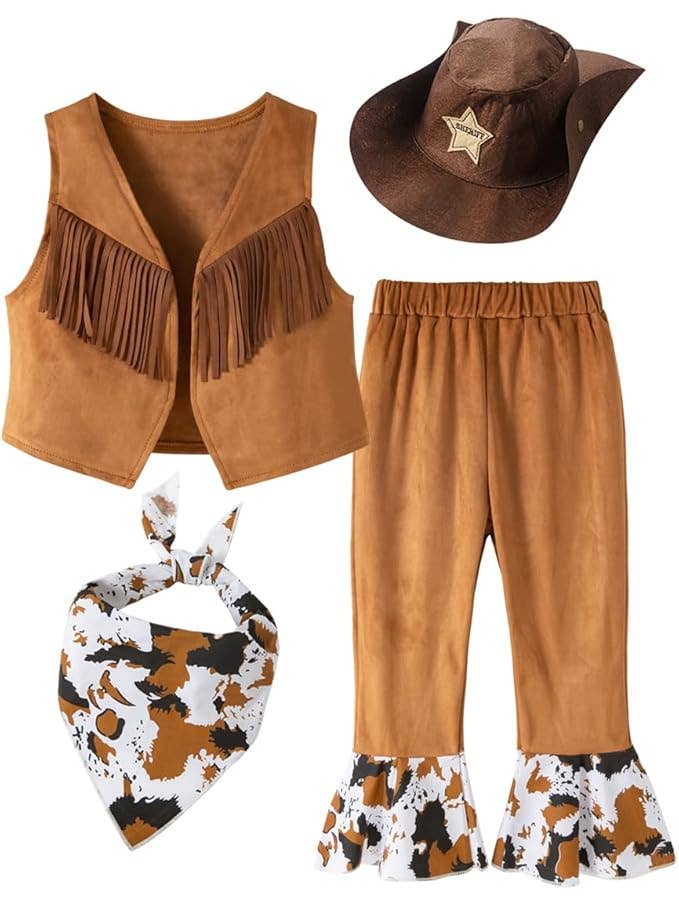 Fennco Styles - Vendita all'ingrosso Costume di carnevale - Bambini - Set Costume Cowgirl Marrone 4 pezzi
