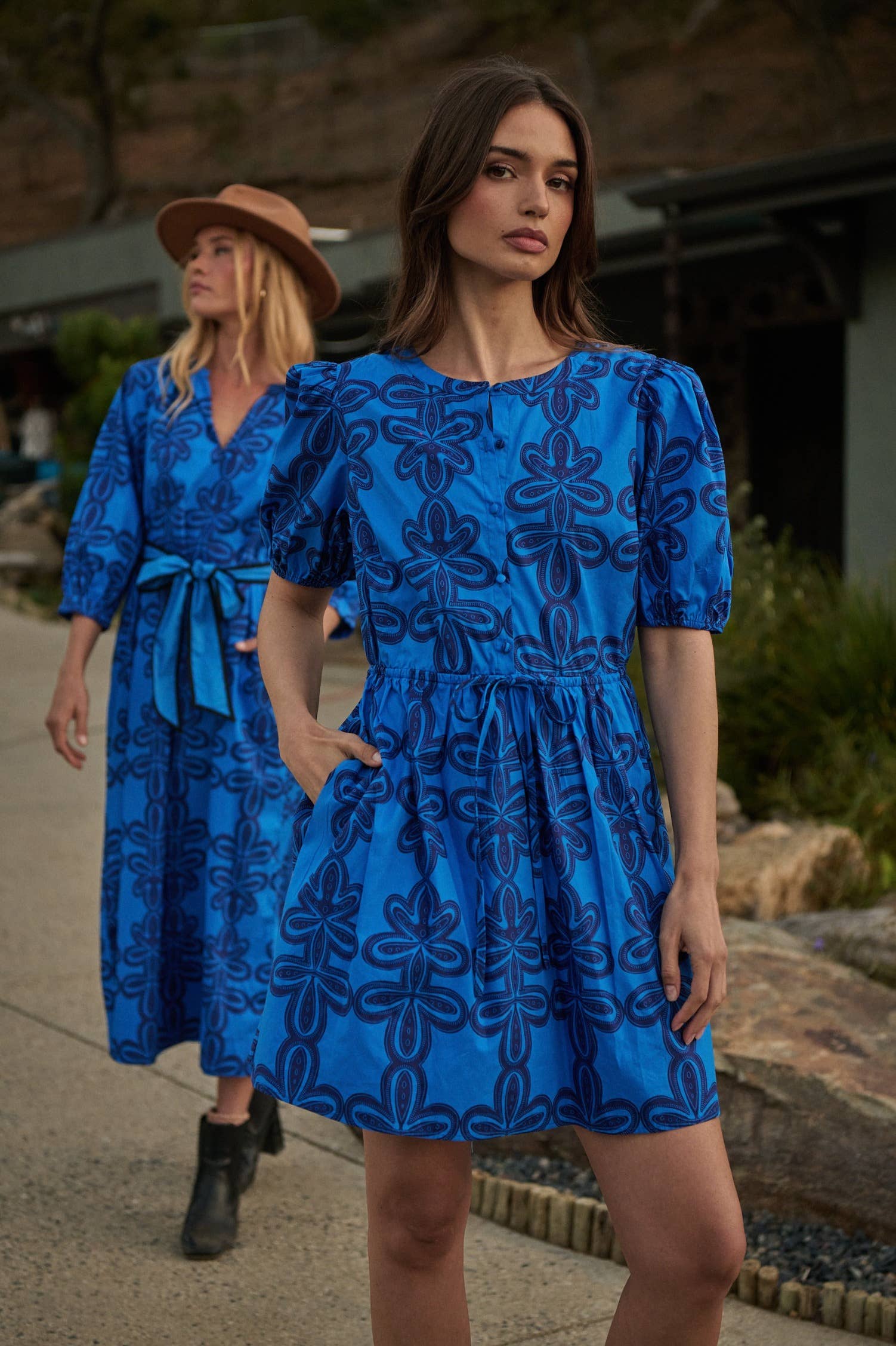 BLUE NAVY MUL Romery Abstract Alba Puff Sleeve Mini Dress for wholesale on Faire5