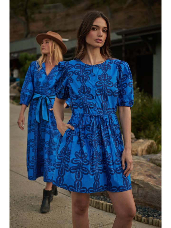 BLUE NAVY MUL Romery Abstract Alba Puff Sleeve Mini Dress for wholesale on Faire5