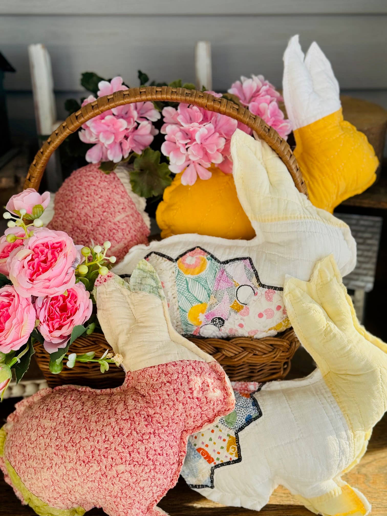 A Gnome on the Roam - Wholesale Decorative Tabletop Object - Vintage Fabric Easter Bunnies made from upcycled quilts6