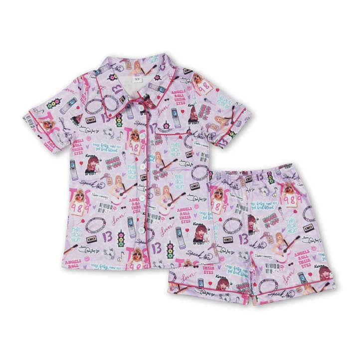 Yawoo Garments - Wholesale Sleepwear Set - Women's - Short sleeves guitar singer adult women summer pajamas