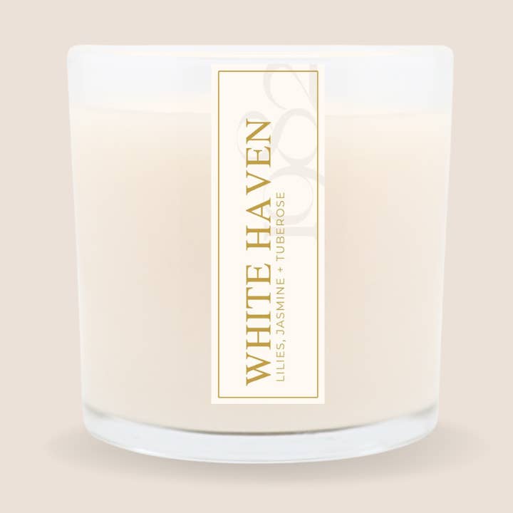 Bougie White Haven (14 oz Double Wick) pour la vente par 1982 Candle Co.