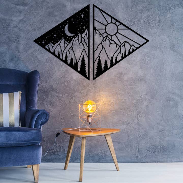 Décoration murale en métal Soleil et Lune pour la vente par benjashop
