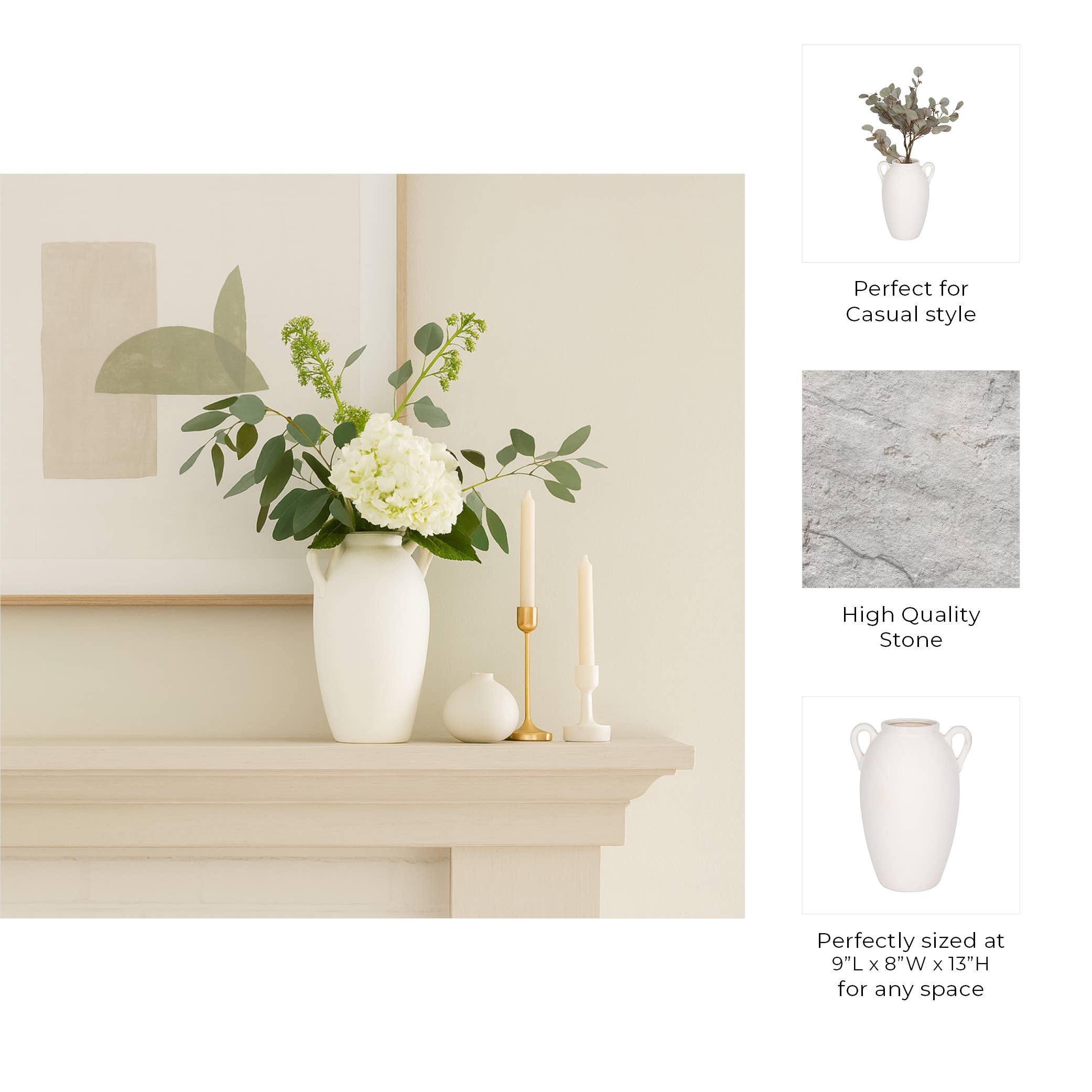 Sagebrook Home - Wholesale Vase - 13 in. White Stoneware Textured Jug with Handles Vase4