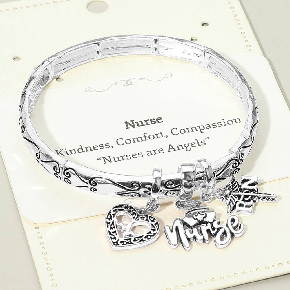 Sensibling Corp. - Wholesale Charm/Dangle Bracelet - Nurse Message Heart Charm Stretch Bracelet3