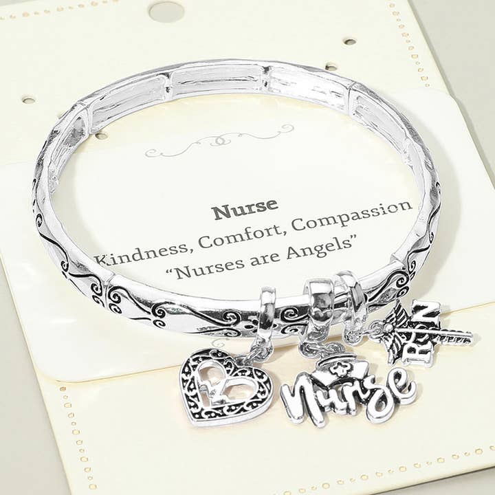 Sensibling Corp. - Wholesale Charm/Dangle Bracelet - Nurse Message Heart Charm Stretch Bracelet3