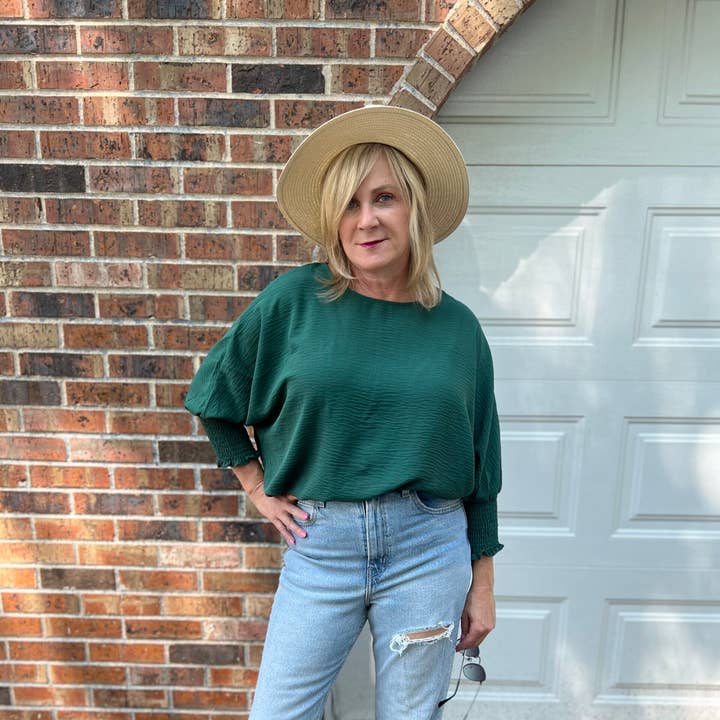 Green Smocked Wrist Top for wholesale by Anita Marie Apparel