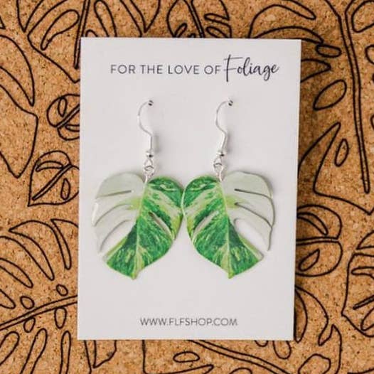 Monstera Albo Half Moon Plant Earrings | Leaf Earrings for wholesale by For the Love of Foliage
