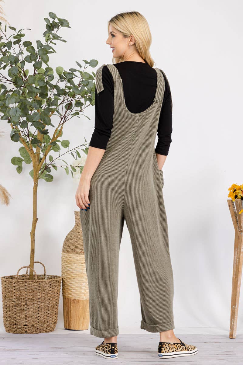 Celeste Clothing – Großhandel Jumpsuit – Damen – Plus-Size verstellbarer Rippen-Overall mit Fronttaschen - CP4387317