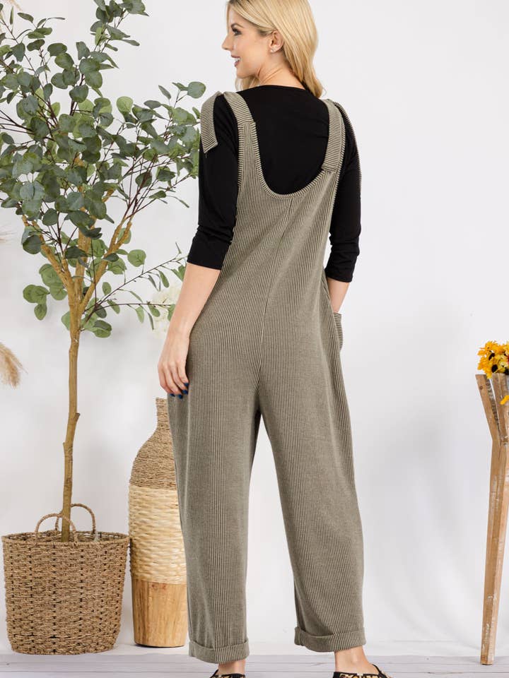 Celeste Clothing – Großhandel Jumpsuit – Damen – Plus-Size verstellbarer Rippen-Overall mit Fronttaschen - CP4387317