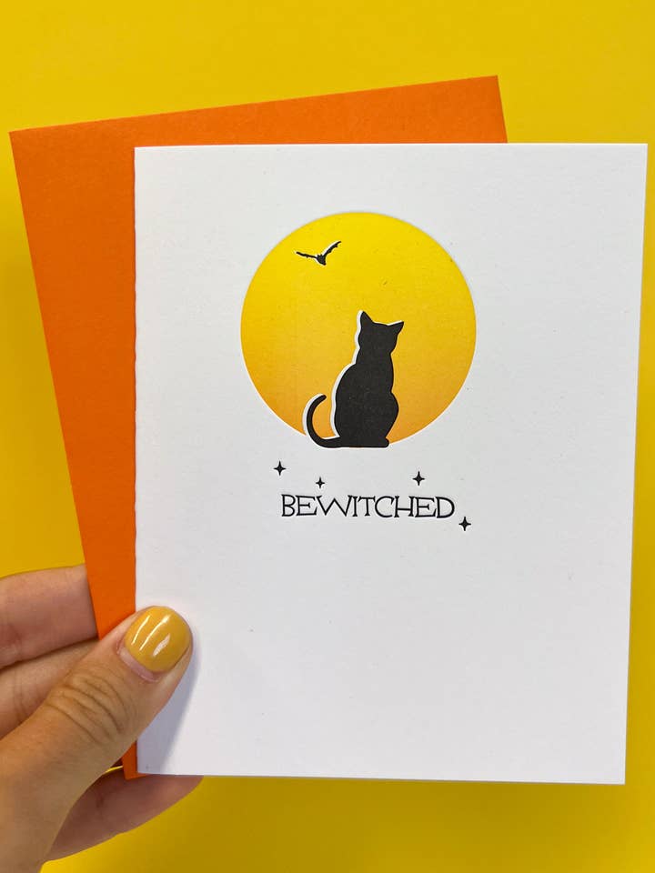 Bewitched | Carte de vœux d'Halloween typographiée pour la vente par Little Postage House