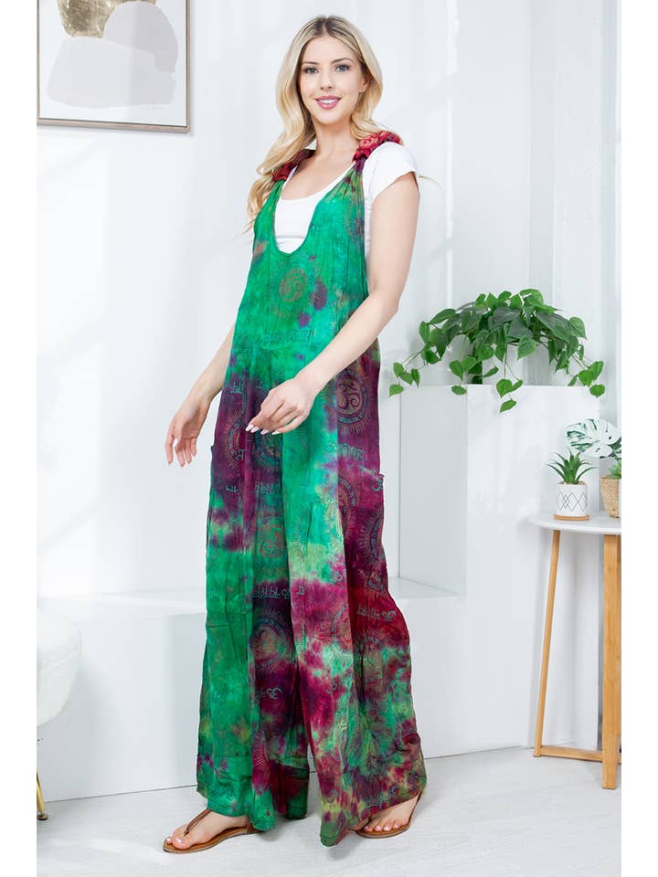 Assorted Colors WOMENS CLOTHING-RAYON TIE-DIE OVERALL (TH-1893) for wholesale on Faire