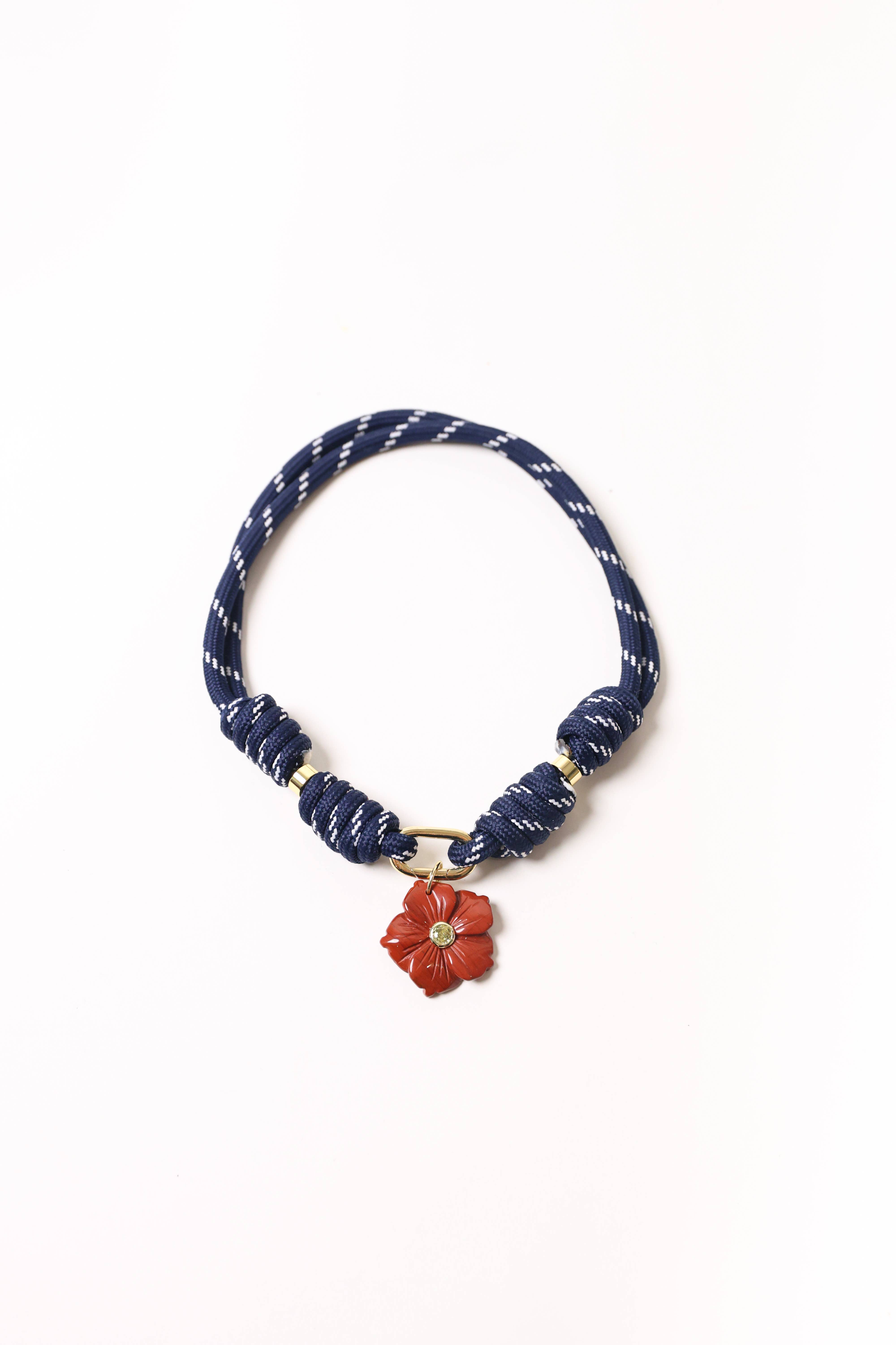 Pop Ups Brand - Wholesale Choker/Collar - Paracord Deep Blue Necklace with Terracotta Hibiscus0