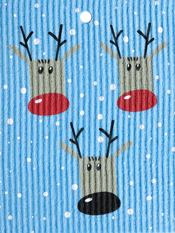 Têtes de rennes sur serviette suédoise en tissu bleu pour la vente par Talla Imports