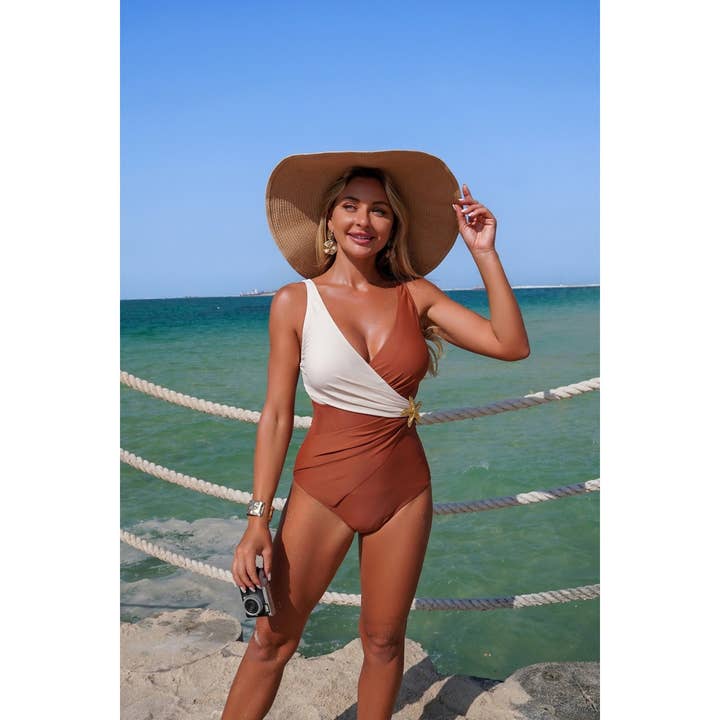 Ruched Criss Cross Tummy Control Swimsuit for wholesale by Supreme Fashion