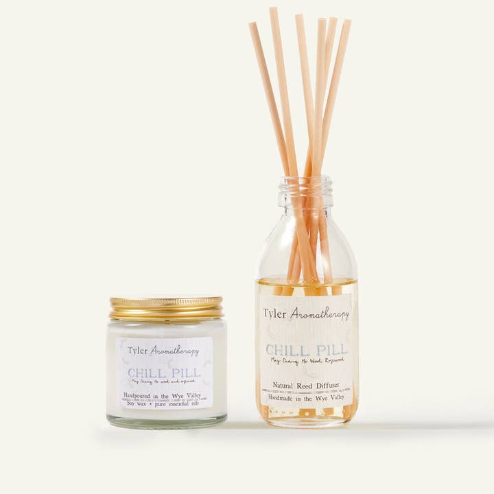 Chill Pill mood candle and diffuser set for wholesale by Tyler Aromatherapy