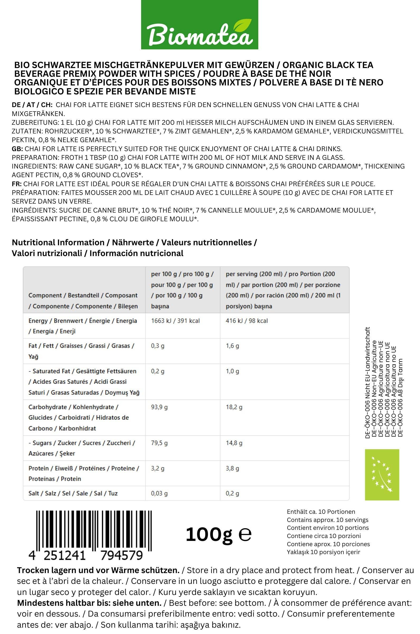 Biomatea - Wholesale Health/Detox Tea - Premium Organic Chai Latte Powder, 100g4