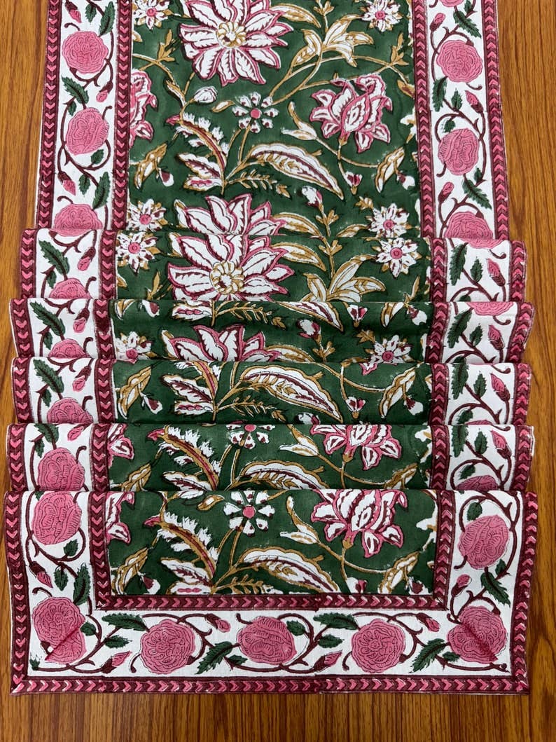 Fabricrush – wholesale Table runner – Hunter Green Indian Hand Block Print Table Runner 7