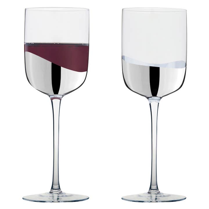 Set of 2 Wave Wine Glasses Silver for wholesale by The DRH Collection Ltd