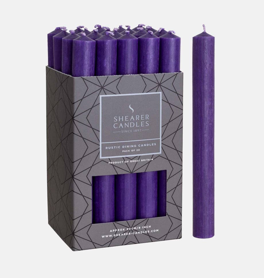 Shearer Candles – wholesale Tapered candle/candlestick – Purple 8 inch Dinner Candles x 20
