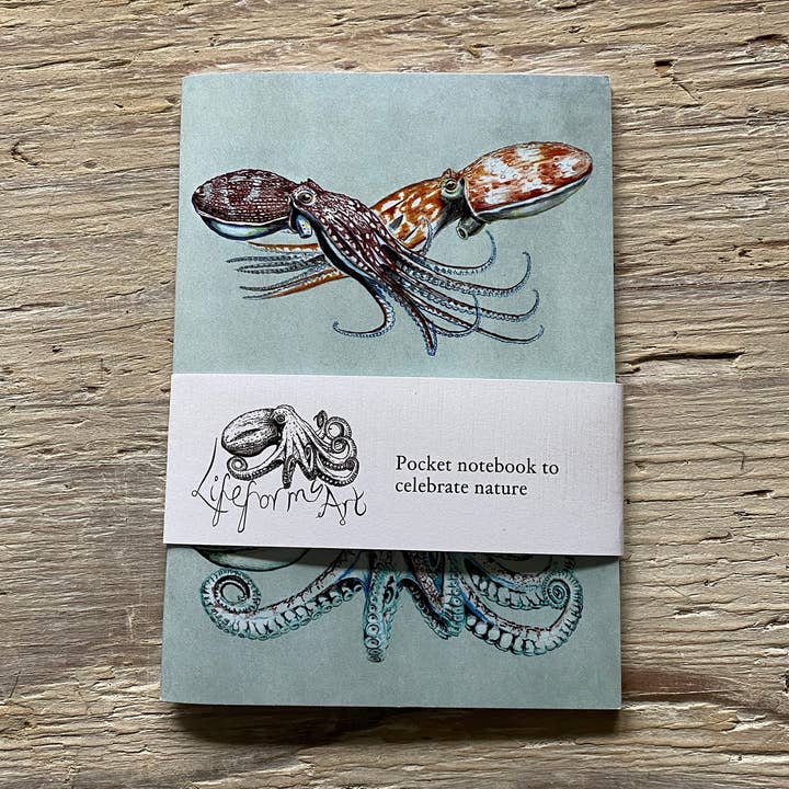 Curled Octopus Pocket Notebook for wholesale by Lifeforms Art