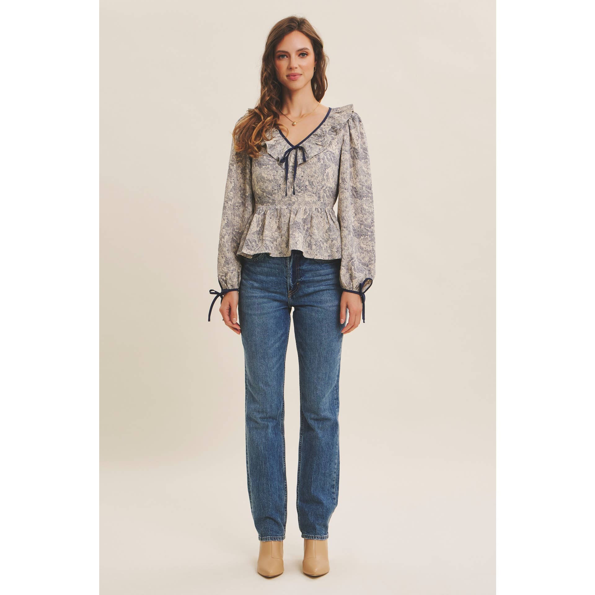 in february - Wholesale Blouse - Women's - TOILE PRINTED BABYDOLL BLOUSE WITH BALLOON SLEEVES6