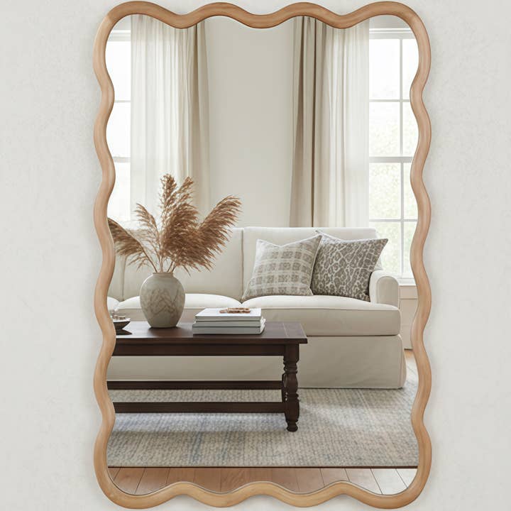 HOMYCASA DESIGN INC - Wholesale Wall Mirror - 24×36In Wavy Rect Solid Wood Decor Mirror Natural 10.6lb5