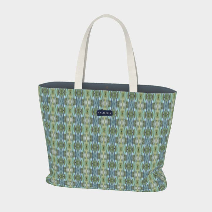 Cotton Canvas Market Tote Bag - Green Blue Geo - MT-TO/P7 for wholesale by PALMER K Designs