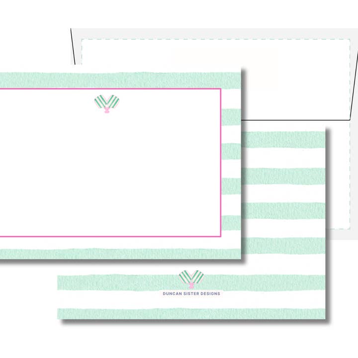 Pickle Ball Motif Notecards – Set of 8, USA Made for wholesale by Duncan Sister Designs