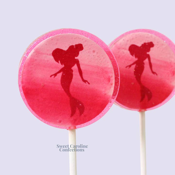 Sweet Caroline Confections - Wholesale Lollipop - Pink Mermaid Lollipops, Raspberry Flavor, 10/Case -VEGAN1