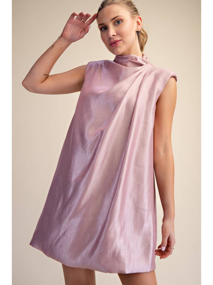 Glam - Wholesale Dress - Women's - Sleeveless Shoulder Pad Gathered Detail Mini Dress7