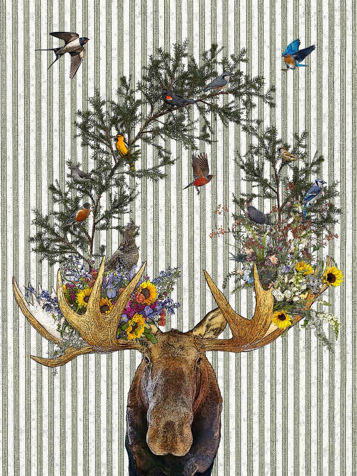 torchon de cuisine en coton 100 % avec motif d'élan (rayure à tiques) 18 x 24 pouces pour la vente par Alphie and Ollie