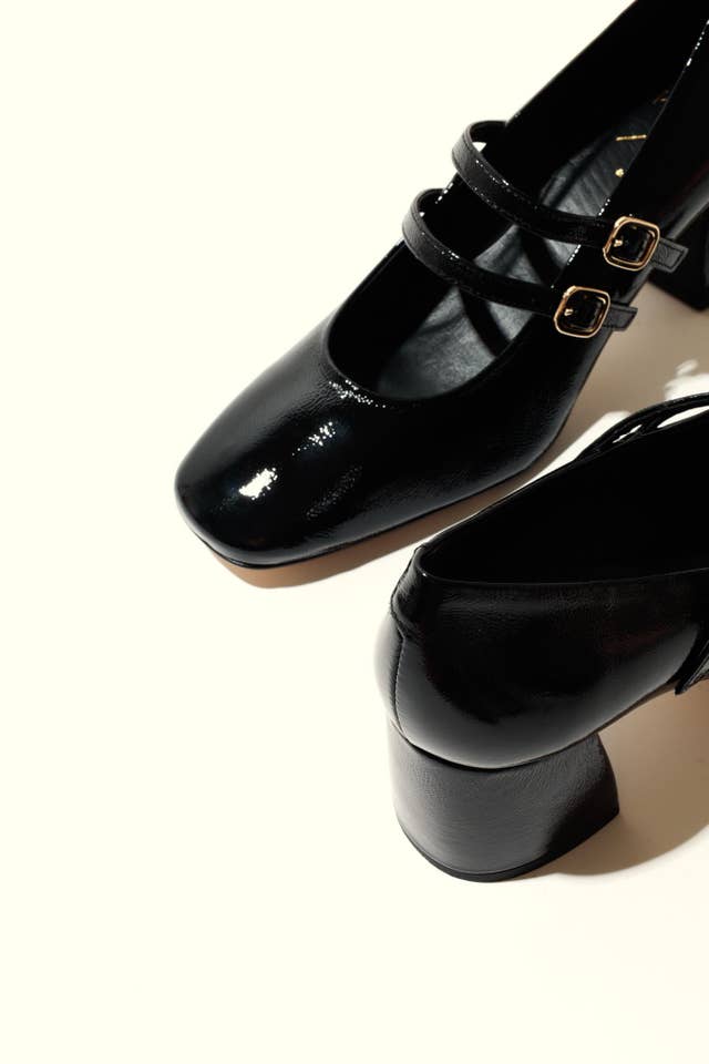 KMB Shoes - Wholesale Low Heels - Women's - MAITE BLACK – Heeled Double Strap Mary Jane Shoes2