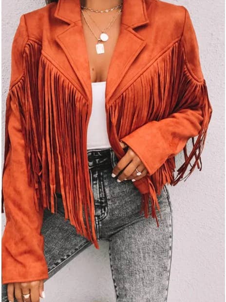 UNISHE - Wholesale Jacket – Women's - Long Sleeve Faux Suede Tassel Jacket TOPW17771