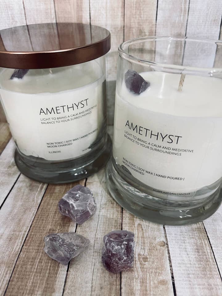 Affirmation Amethyst Candle for wholesale by AGAPE ARTISAN CANDLES