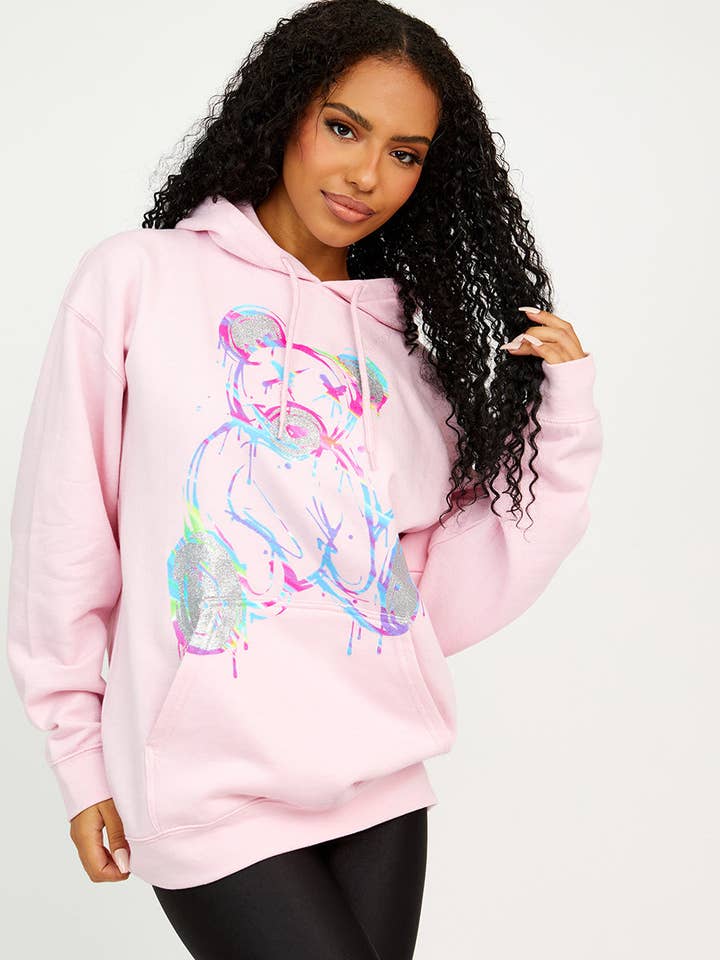 Stylewise Direct – wholesale Hoodie – Women's – Colour Drip Teddy Graphic Print Hoodie1
