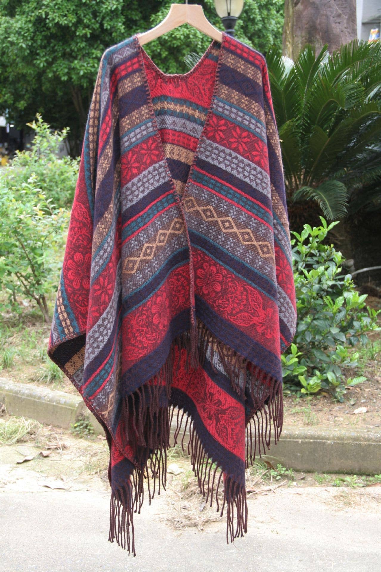 Rosa Clothing - Wholesale Kimono - Women's - Thermal Ruana Cape Bohemia Ethnic tassel kimono0