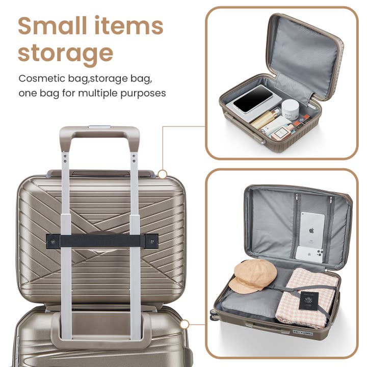 Champagne 4-Piece Hard Shell Luggage Set TSA Lock Spinner Wheels for wholesale on Faire