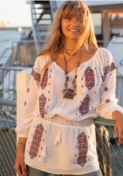 Blue Boheme - Vendita all'ingrosso Vestito - Donna - Abito corto o tunica ricamata Lisa naturale/rosso5