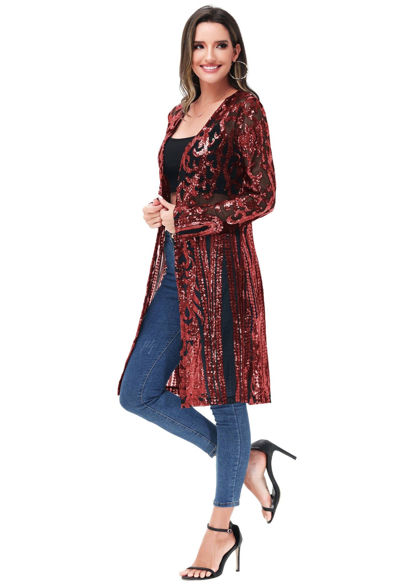 Anna Kaci Wholesale - Vente Kimono – femme - Cardigan à paillettes pour femmes à manches longues et ouvert sur le devant38