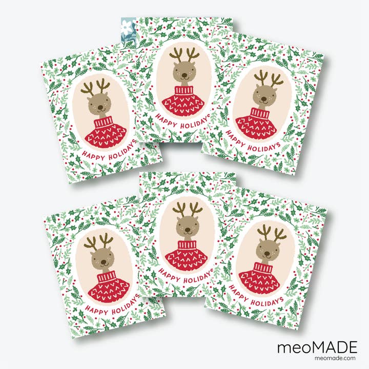 Reindeer Portrait - Packaged Set of 6 Holiday Greeting Cards for wholesale by meoMADE