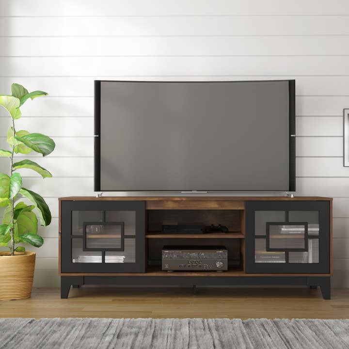 Nexera 402727 Magnolia TV Stand, 72-inch, Black and Truffle for wholesale by Nexera