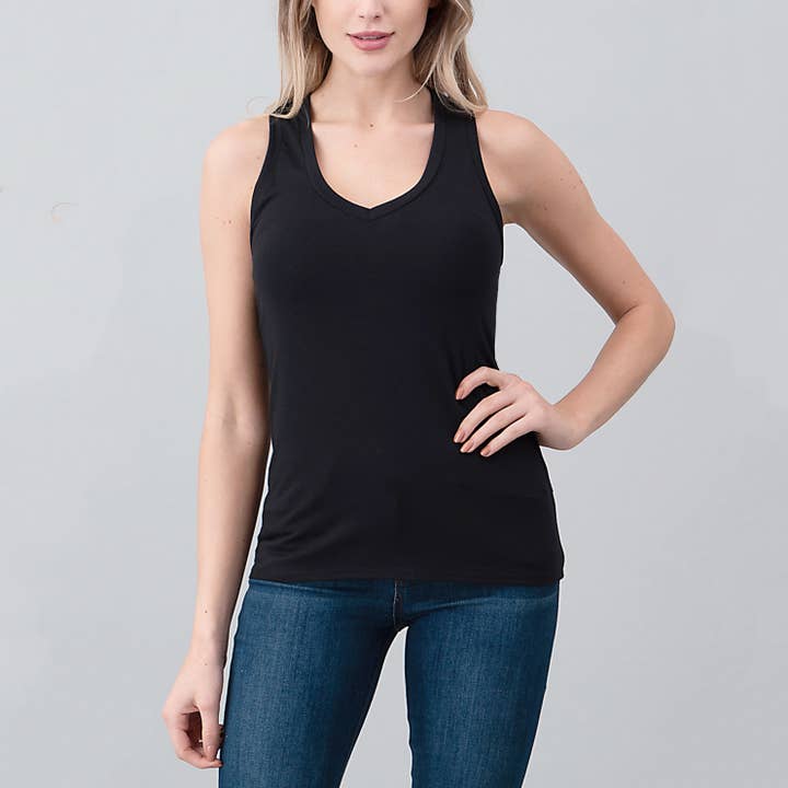 Heimious - Vente Débardeur – femme - Débardeur en jersey modal à encolure en V et dos nageur, 25974