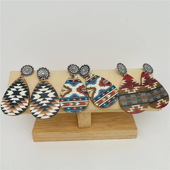 Mio Queena - Wholesale Dangle Earrings - Western Style Wooden Vintage Metal Ear Stud Earrings - WJ
