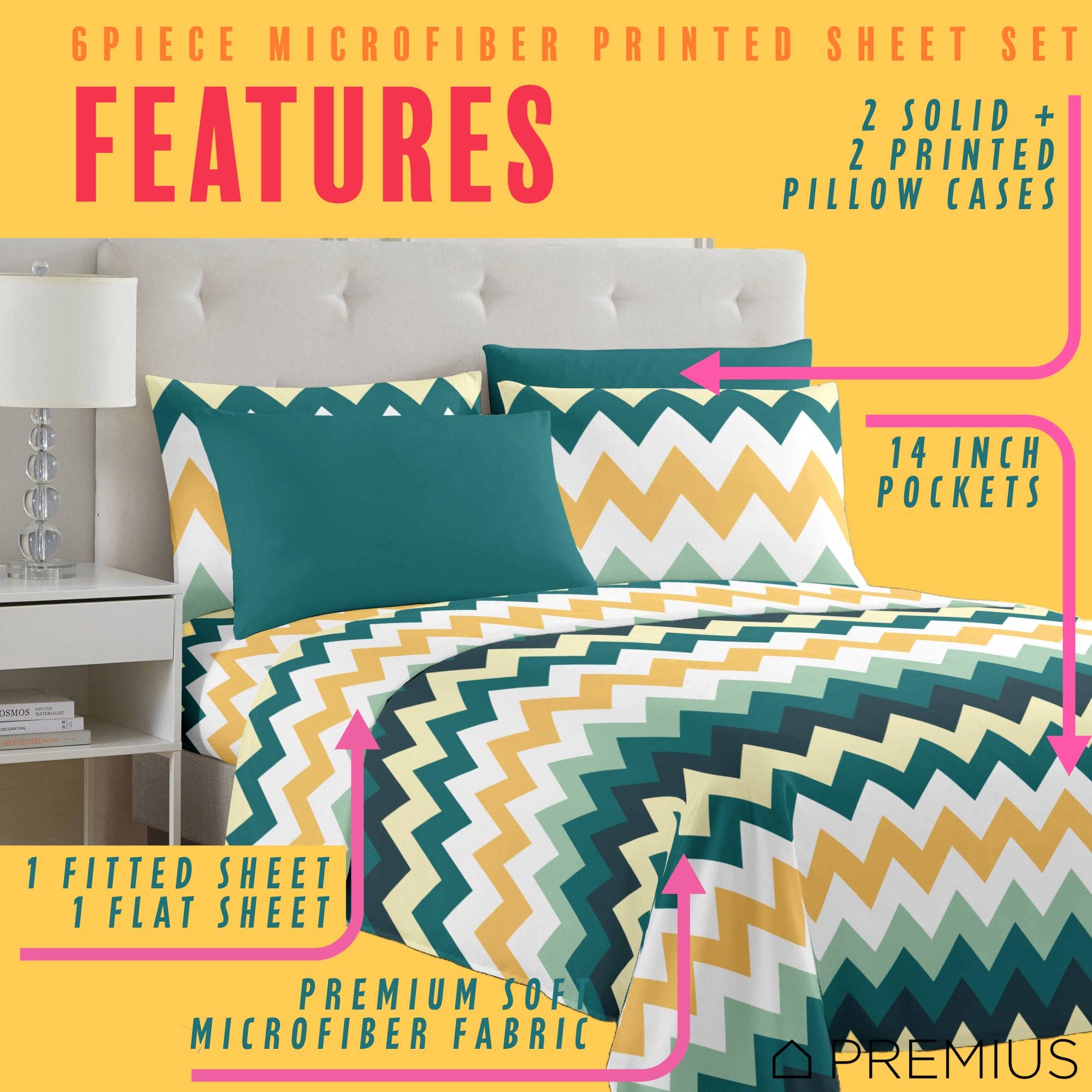 ShopBobbys - Wholesale Sheet Set - PREMIUS Montego Soft Wrinkle-Free Microfiber Sheet Set, Green-Yellow1