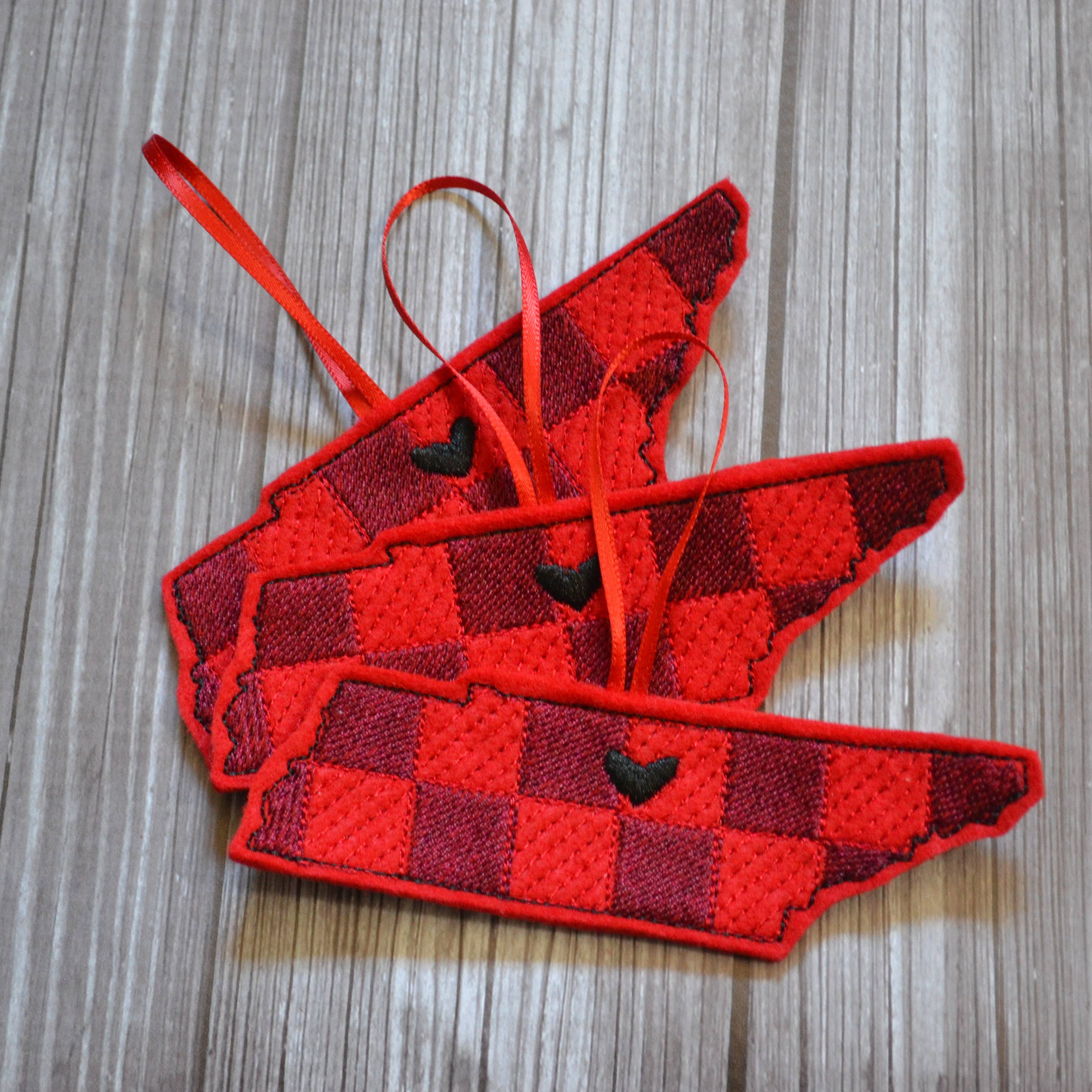 SewMuchMoreStore - Wholesale Ornament - State Red Buffalo Plaid Embroidered Felt Ornament - Holiday5